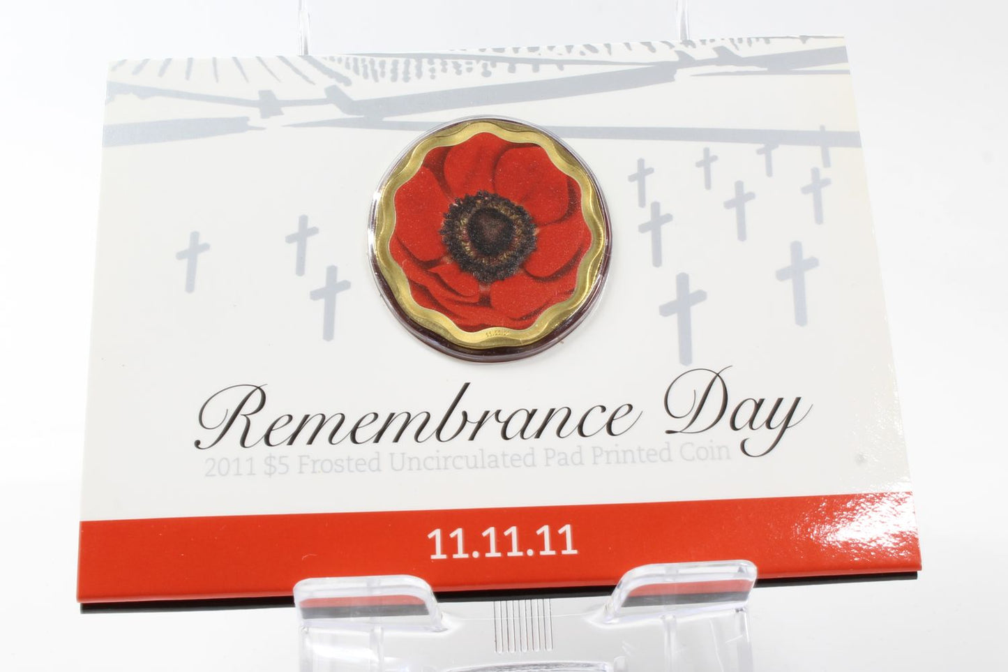2011 Australia 11.11.11 Remembrance Day $5 Frosted UNC Pad Printed Coin