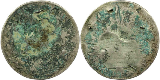 Mexico 1882 Silver Cap & Rays 8 Reales Coin Guanajuato Mint Chop Marks