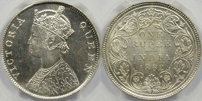 1862 C or B British India Rupee Coin PCGS MS63