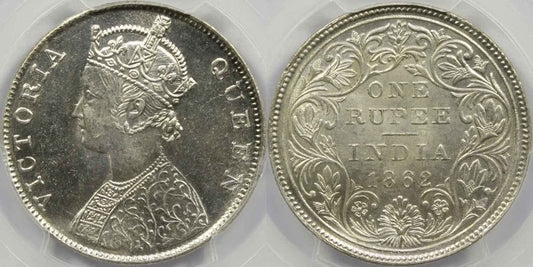 1862 C or B British India Rupee Coin PCGS MS63
