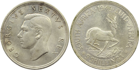 1949 South Africa Silver 5 Shillings Coin EF Details