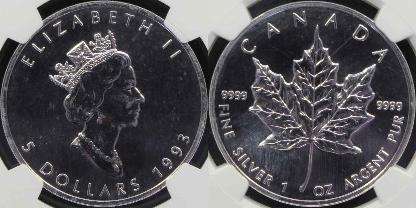Canada 1993 Silver $5 Maple Leaf Coin NGC MS 67