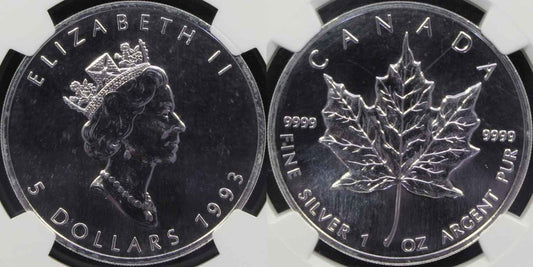 Canada 1993 Silver $5 Maple Leaf Coin NGC MS 67