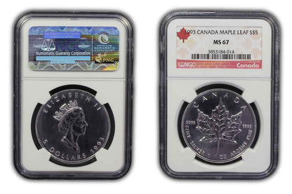 Canada 1993 Silver $5 Maple Leaf Coin NGC MS 67