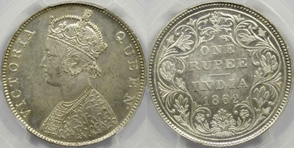 1862 C or B British India Rupee Coin PCGS MS63