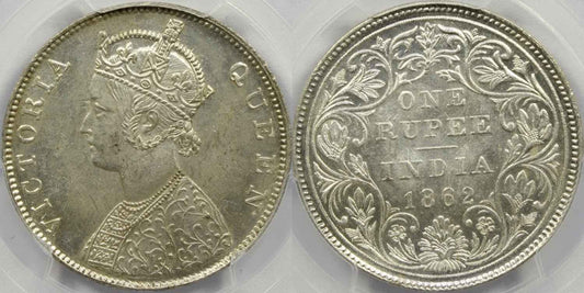 1862 C or B British India Rupee Coin PCGS MS63
