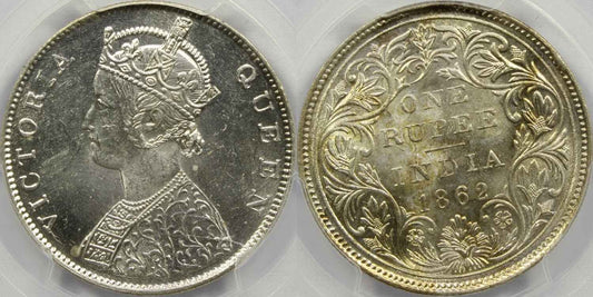 1862 C or B British India Rupee Coin PCGS MS63