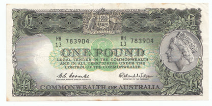 1961 Australia Coombs Wilson RESERVE BANK 1 Pound Note gVF