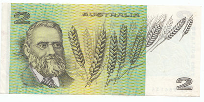 1976 Australia Knight Wheeler OCRB CENTRE THREAD $2 Note good VF
