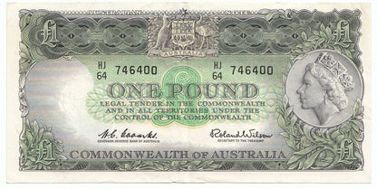 1961 Australia Coombs Wilson RESERVE BANK 1 Pound Note gVF - aEF