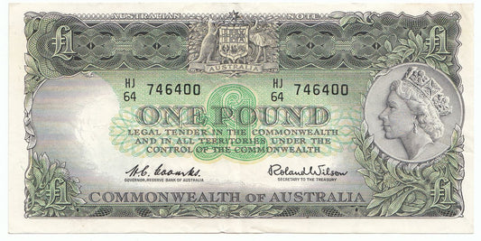 1961 Australia Coombs Wilson RESERVE BANK 1 Pound Note gVF - aEF