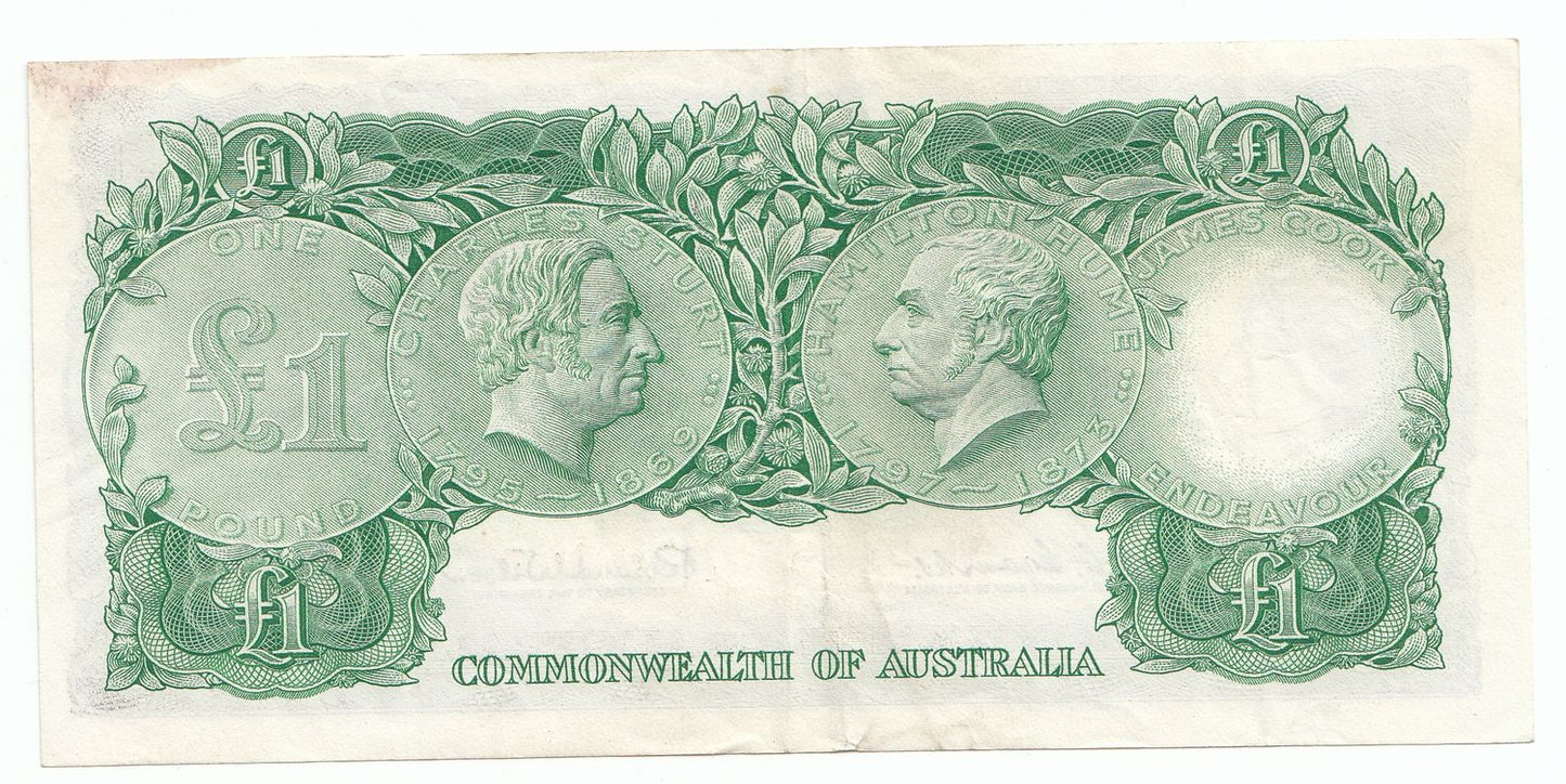 1961 Australia Coombs Wilson RESERVE BANK 1 Pound Note gVF - aEF