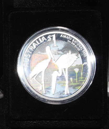 AUSTRALIA 1 Dollar 2013 Silver 1oz. Proof 'Black Storks - Kakadu National Park'