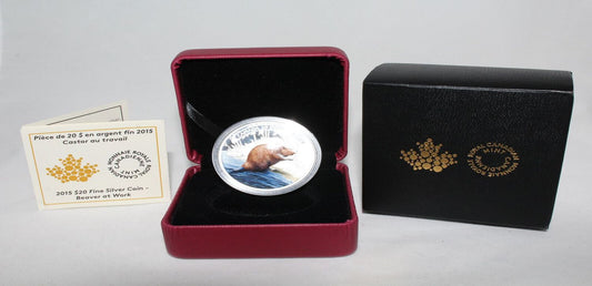 2015 Canada Silver 1 Oz 999 Beaver at Work $20 Proof Colored Coin