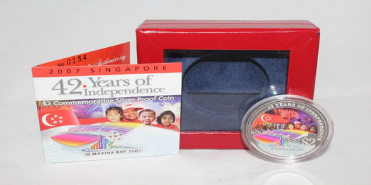2007 Singapore Silver 999 42 Years Independence $2 Colored Proof Coin