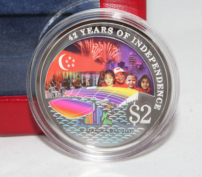 2007 Singapore Silver 999 42 Years Independence $2 Colored Proof Coin