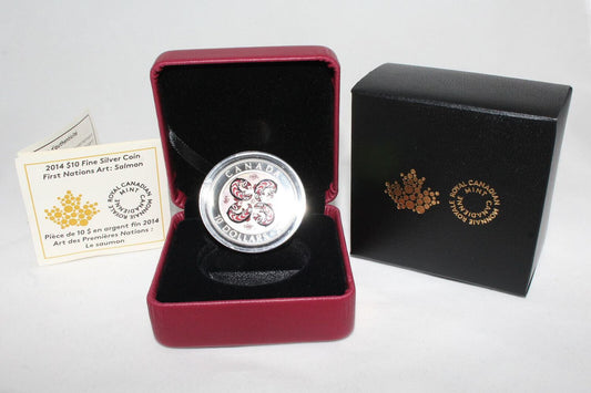 2014 Canada Silver 999 First Nations Art Salmon Proof $10 Colored Coin