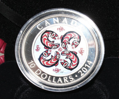 2014 Canada Silver 999 First Nations Art Salmon Proof $10 Colored Coin