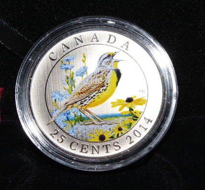 2014 Canada Birds Eastern Meadowlark 25 Cent Colored Coin
