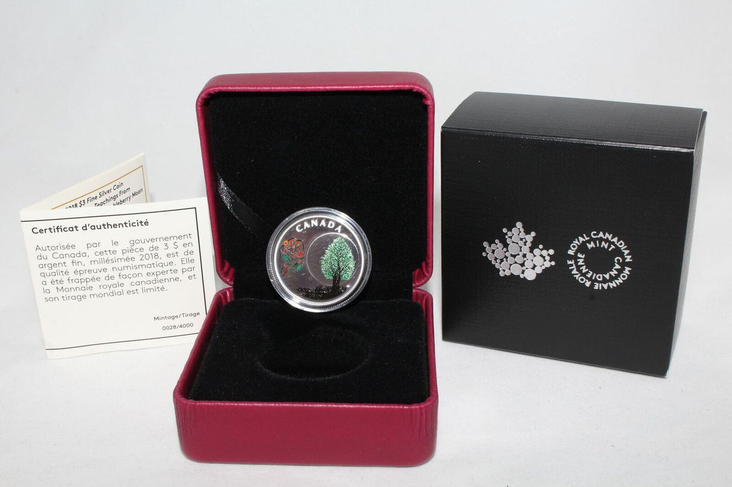 2018 Canada Silver 999 Thirteen Teachings Thimbleberry Moon $3 Colored Coin