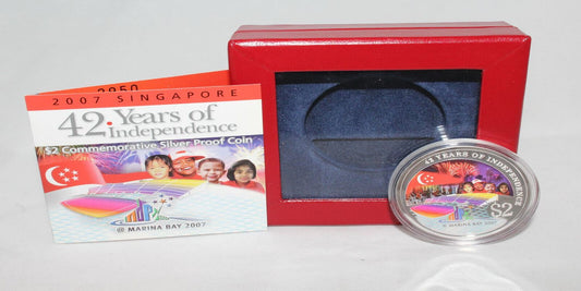 2007 Singapore Silver 999 42 Years Independence $2 Colored Proof Coin