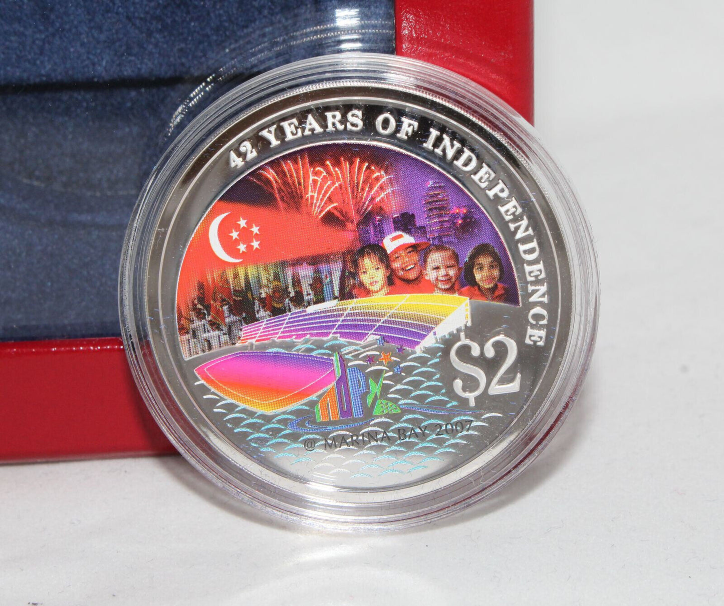 2007 Singapore Silver 999 42 Years Independence $2 Colored Proof Coin