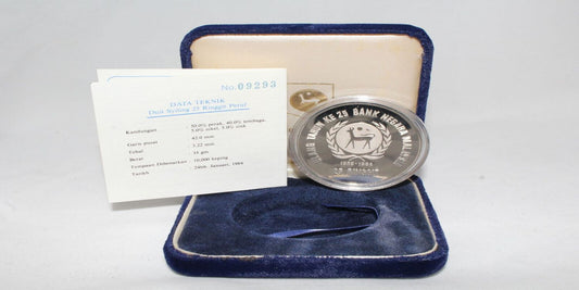 1984 Malaysia Silver 25th Anniversary National Bank 25 Ringgit Proof Coin