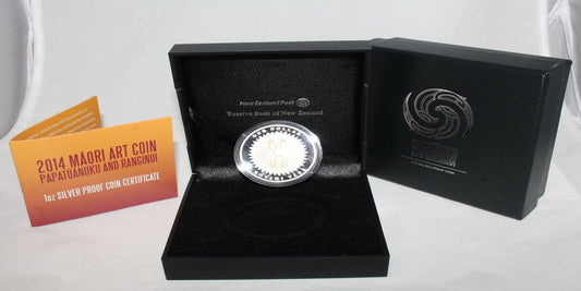 2014 New Zealand Silver 1 Oz 999 Papatuanuku Ranginui $1 Proof Gold Plated Coin.