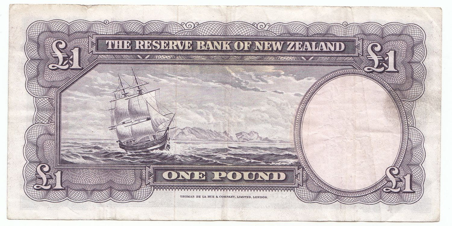 1956 – 1967 New Zealand R.N. Fleming 1 Pound Note VF Details