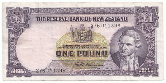 1956 – 1967 New Zealand R.N. Fleming 1 Pound Note VF Details