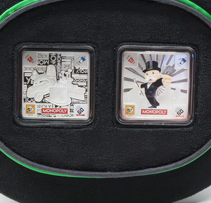 2013 Niue Monopoly 2x 1oz Silver Coin Set New Zealand Mint Hasbro TopHat Display