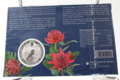 2020 Australia $1 Sydney Money Expo ADNA Special 30th Kookaburra Silver Coin PNC