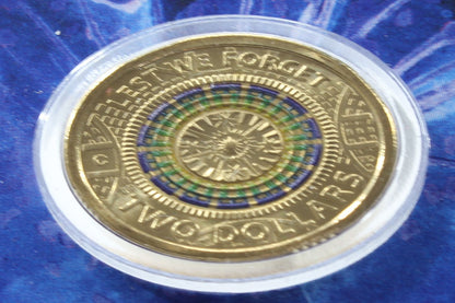2017 Australia $2 Lest We Forget 'C' Mintmark Coloured UNC Coin On Card