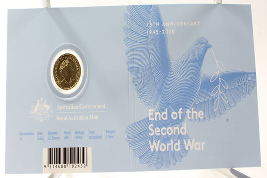 2020 Australia $2 End of The Second World War 'C' Mintmark Coloured Coin On Card