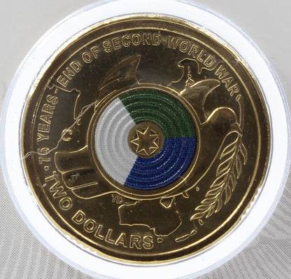 2020 Australia $2 End of The Second World War 'C' Mintmark Coloured Coin On Card