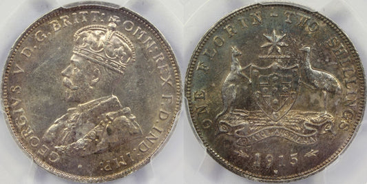 Australia 1915 H Florin Coin PCGS MS 63