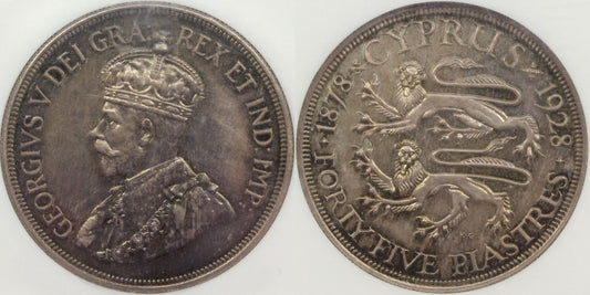 1928 Cyprus 45 Piastres Proof Coin NGC PF 63